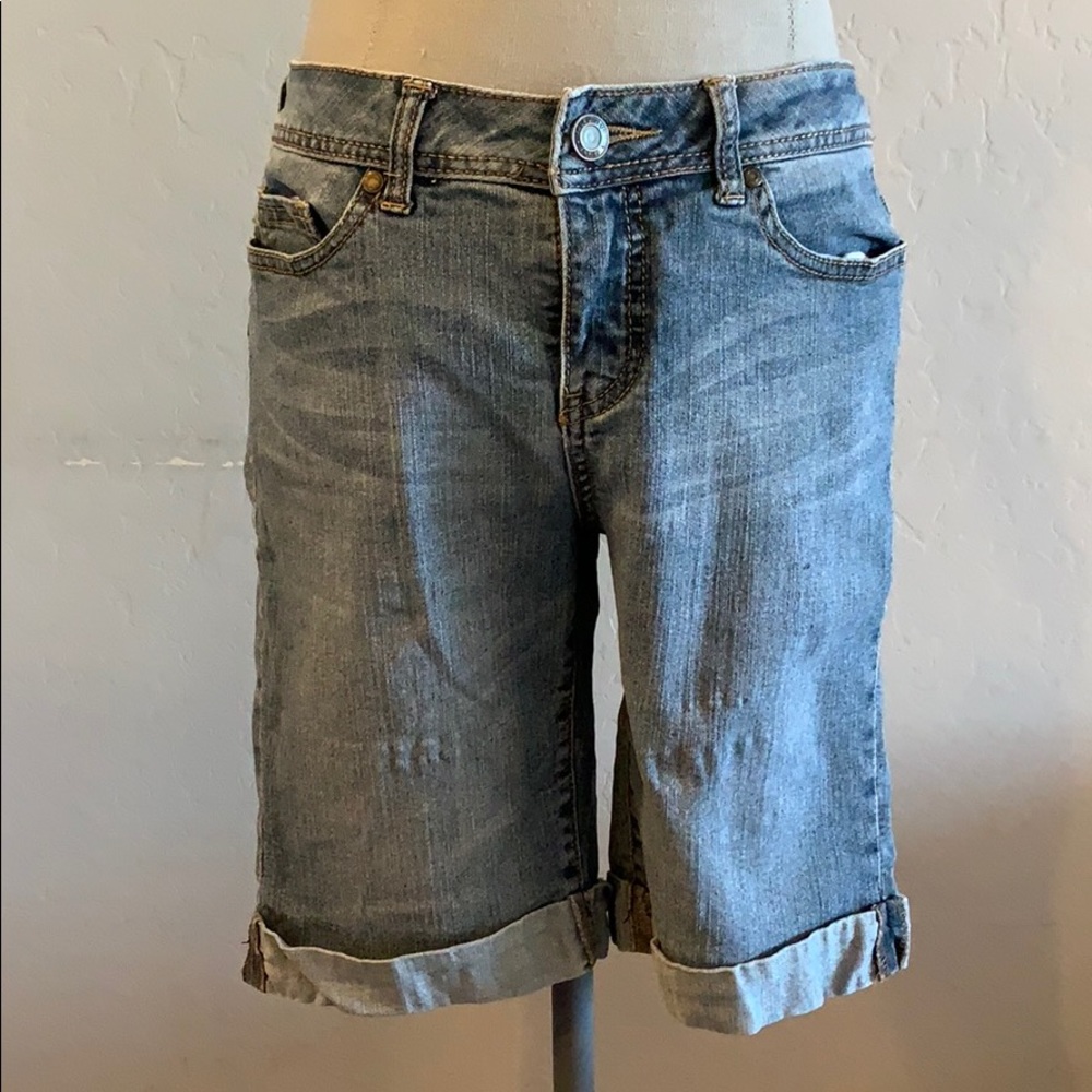 Cuffed Denim Bermuda Shorts